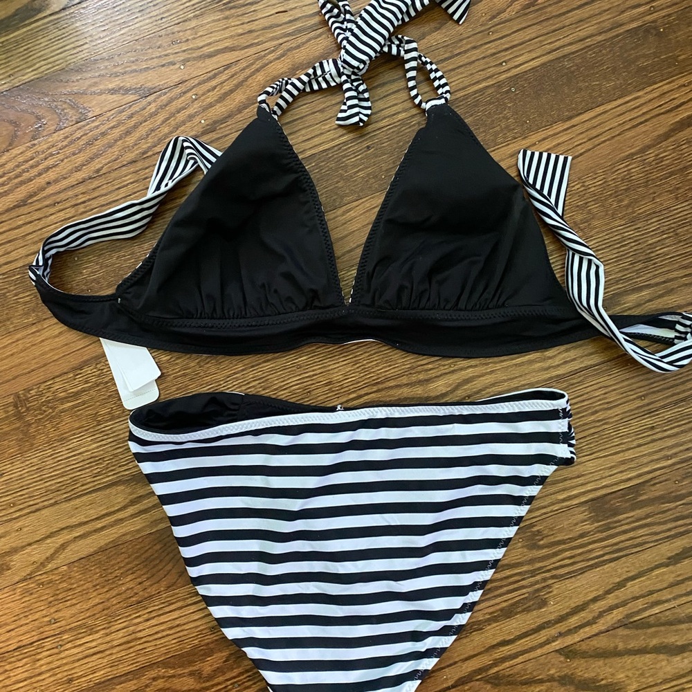 Tommy Bahama Breaker Bay Black and White Striped Bikini - Picture 2 of 2